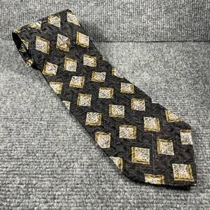 Robert Talbot Best Of Class Tie 4"X59" Black/Gold Geometric AOP Hand Sewn Silk